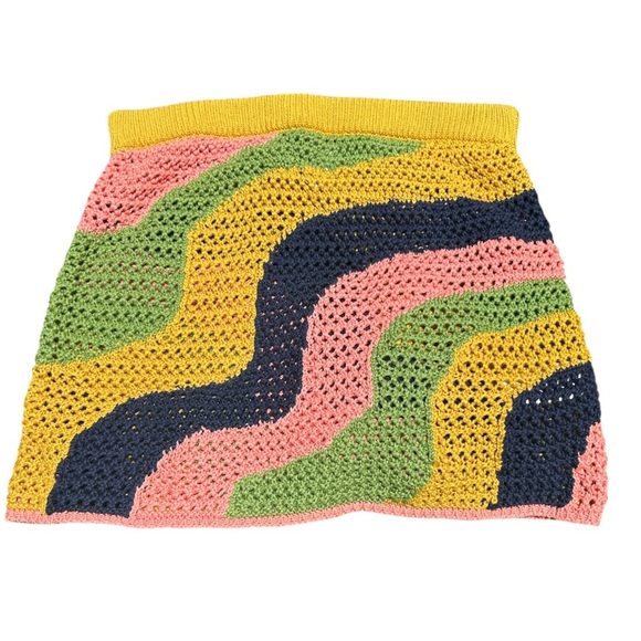 Free People Womens Cotton Wavy Printed Crochet Mini Skirt Multicolor Size M - Picture 4 of 6